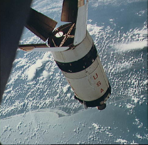 on-orbit image of the spent upper stage of the Saturn 1B launch rocket