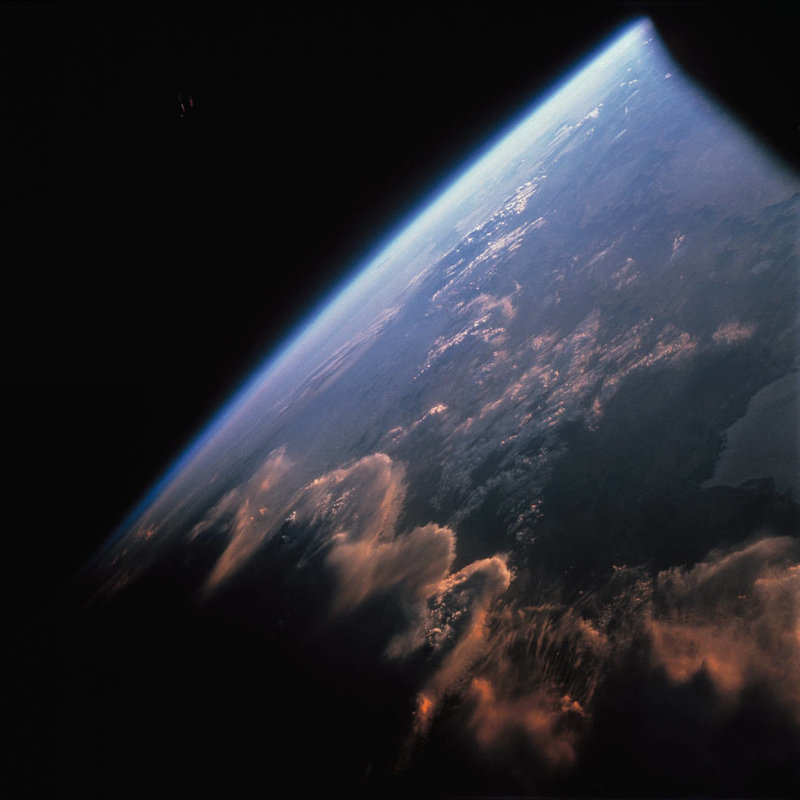 view of sunlit clouds over the Andes Mountains, taken from orbit by the Gemini 7 crew