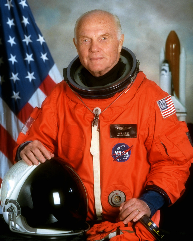 portrait of Senator John Glenn in his flight suit for STS-95 in 1998